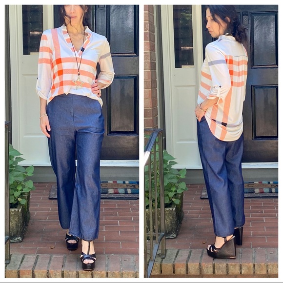 Beige inspired plaid rolled sleeves tunic top - Picture 7 of 16